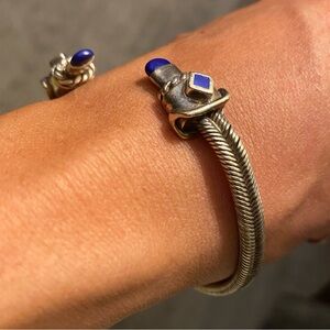 Silver cable bangle - royal blue